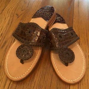 Brown Croc Leather Jack Rogers Sandals - NEW